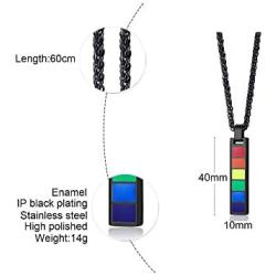 AIKESIWAI Lesbian Necklace,Lesbian Stuff,Pride Rainbow Necklace, Rainbow Rectangular Pendant, Stainless Steel Rainbow Necklace, LGBT Pendant, Gay and Lesbian Pride Pendant
