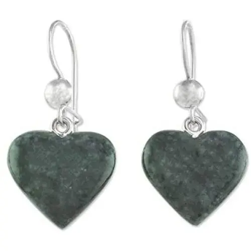 NOVICA Jade .925 Sterling Silver Heart Shaped Dangle Earrings, Love Immemorial NOVICA Jade .925 Sterling Silver Heart Shaped Dangle Earrings, Love Immemorial
