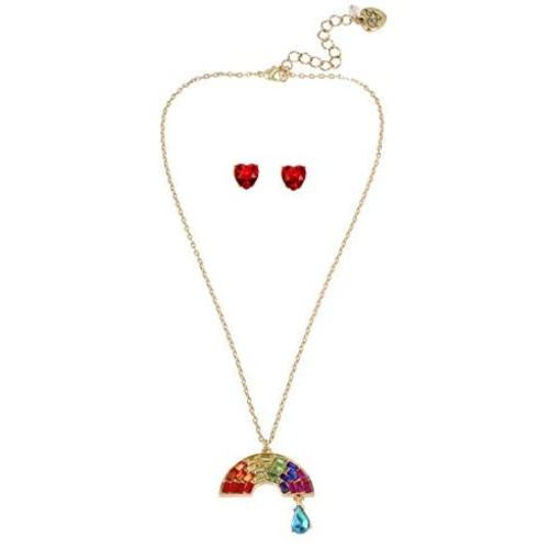 Betsey Johnson Rainbow Pendant & Stud Earrings Set