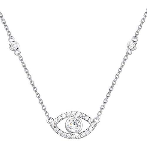 FANCIME Sterling Silver Evil Eye Necklace Evil Eye Bracelet Cubic Zirconia Simulated Diamond Pendant Necklace Yom Kippur Gifts Danity Fine Jewelry for Women Girls