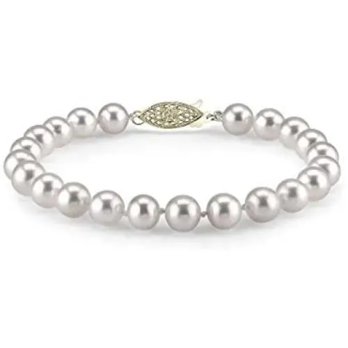 The Pearl Source 14K Gold 7-8mm AAAA Quality Round White Freshwater Cultured Pearl Bracelet for Women The Pearl Source 14K Gold 7-8mm AAAA Quality Round White Freshwater Cultured Pearl Bracelet for Women