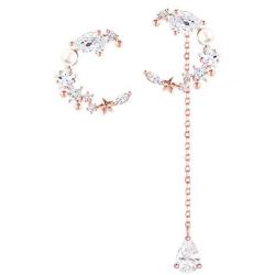 WingBling Crescent Moon Stars Goddess Luna 14K Rose Gold Plated Necklace White Gold plated (Rhodium) Silver Dainty Swarovski Crystal Pearl Cubic Zirconia drop dangle Earring Jewelry Gift for Women