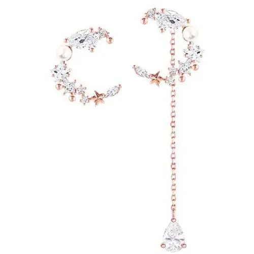 WingBling Crescent Moon Stars Goddess Luna 14K Rose Gold Plated Necklace White Gold plated (Rhodium) Silver Dainty Swarovski Crystal Pearl Cubic Zirconia drop dangle Earring Jewelry Gift for Women