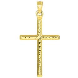 14k Yellow Gold Textured Religious Classic Tube Cross Pendant