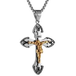 HZMAN Crucifix Pendant stainless Steel INRI Cross Necklace Religious Men Jewelry Gift, with 22 + 2 Inch Chain