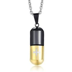 LAFATINA Medical Alert ID Pill Capsule Tube Pendant Necklace Mens Women Stainless Steel Pill Case Medical Alert Card Holder Pendant Necklace for Boys Girls Old