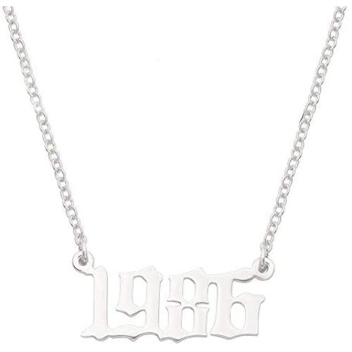 RTY Stainless Steel Birth Year Necklace Initial Year Number Pendant Necklace, 18k Gold Wedding Date Necklace Friendship Jewelry