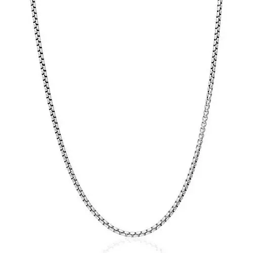 Genuine Solid Sterling Silver Round Box Link .925 Rhodium Heavy-Duty Necklace Chains 1MM - 5MM, 16'' - 30'', Silver Chain for Men & Women, Made In Italy, Next Level Jewelry Genuine Solid Sterling Silver Round Box Link .925 Rhodium Heavy-Duty Necklace Chains 1MM - 5MM, 16'' - 30'', Silver Chain for Men & Women, Made In Italy, Next Level Jewelry