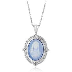 925 Sterling Silver Carved Agate Madonna Virgin Mary with 1/10 cttw Diamond or Butterfly Cameo Pendant Necklace, 18''