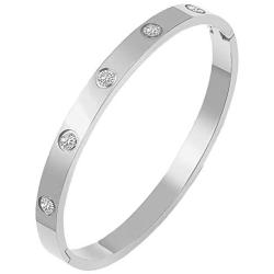 LISBLIER Classic Jewelry Gold Plated Bangle Bracelets,Stainless Steel with Crystal Cuff Bangle Bracelets for Women Jewelry Size 6.75 Inches