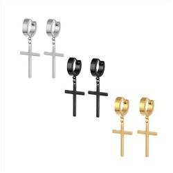 Dangle Cross Earrings for Men Punk Stainless Steel Hoop Earrings Piercing Jewelry…