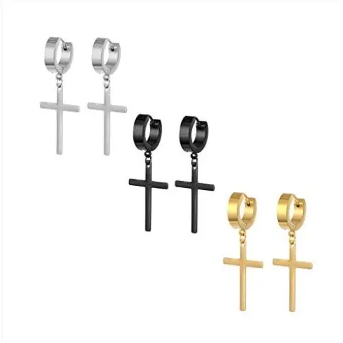 Dangle Cross Earrings for Men Punk Stainless Steel Hoop Earrings Piercing Jewelry… Dangle Cross Earrings for Men Punk Stainless Steel Hoop Earrings Piercing Jewelry…