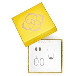 Kendra Scott Elisa Necklace, Ellie Earrings, & Elle Open Frame Crystal Earrings Gift Set in Silver-Plated Brass