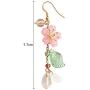DOUBNINE Pink Flower Earrings Dangle Cherry Blossoms Sakura Teardrop Fairy Leaf Petal Drop Spring Women Accessories