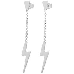 Edforce Stainless Steel Womens Girls Teens Earrings Lightning Bolt Dangle, 60mm/2.4in