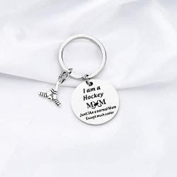 FUSTMW Hockey Mom Gifts Hockey Keychain I am a Hockey MOM Jewelry Hockey Mom Charm for Hockey Players Gifts