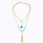 Asooll Beach Layered Turquoise Choker Necklace Gold Long Pendant Neck Chain Summer Boho Tassel Necklaces Fashion Beaded Neck Jewelry for Women and Girls