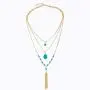 Asooll Beach Layered Turquoise Choker Necklace Gold Long Pendant Neck Chain Summer Boho Tassel Necklaces Fashion Beaded Neck Jewelry for Women and Girls