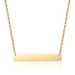 QHTX Gold Bar Necklace Stainless Steel Gold Plated Adjustable Chain with Pendant for Women Girls Simple Delicate Handmade Personalized Jewelry（16+2 Inch）…