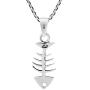 Fashion Fish Bone Skeleton .925 Sterling Silver Pendant Necklace