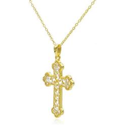 River Island Sterling Silver Diamond-Cut Filigree Cross Pendant Necklace