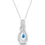 Jewel Zone US Jewelry Gifts Swiss Simulated Blue Topaz CZ & White Natural Diamond Accent Teardrop Pendant in Sterling Silver