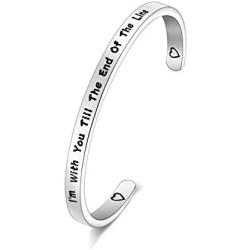 FOTAP I’m with You Till The End of The Line Cuff Bracelet Gift for Boyfriends, Girlfriends Mother Gift from Daughter, Son