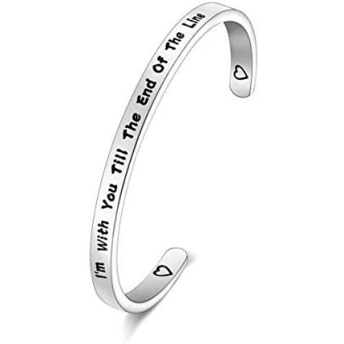 FOTAP I’m with You Till The End of The Line Cuff Bracelet Gift for Boyfriends, Girlfriends Mother Gift from Daughter, Son