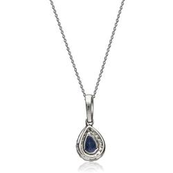 Gin & Grace 10K White Gold Genuine Blue Sapphire& Natural Diamond (I1,I2) Statement Pendant for Women