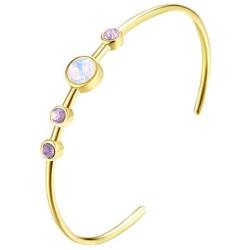 Greendou Fashion Jewelry 6mm 14k Gold Multicolor Opal Open Cuff Bracelet