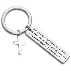 MAOFAED Religious Jewelry Scripture Keychain for God Has Not Given Us A Spirit of Fear 2 Timothy 1:7 Christian Jewelry Bible Verse Keychain Bible Study Gift