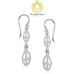 Big Apple Hoops - Mothers Day Jewelry Lightweight Double Peace Sign Drop Dangle Earrings Made from Real Solid 925 Sterling Silver in 3 Color Rose, Silver or Gold with Protective Electrocoated Finish for Anti-Tarnish