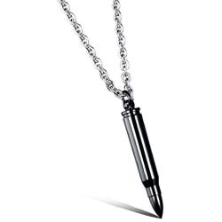 Mens Stainless Steel Bullet Cremation Urn Necklace for Ashes Keepsake Punk Jewelry Silver Black Gold