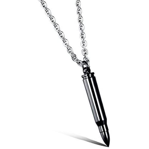Mens Stainless Steel Bullet Cremation Urn Necklace for Ashes Keepsake Punk Jewelry Silver Black Gold