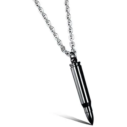 Mens Stainless Steel Bullet Cremation Urn Necklace for Ashes Keepsake Punk Jewelry Silver Black Gold Mens Stainless Steel Bullet Cremation Urn Necklace for Ashes Keepsake Punk Jewelry Silver Black Gold