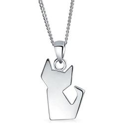 3D Small Origami Cat Kitten Kitty Pet Pendant Necklace For Women For Teen Polished 925 Sterling Silver