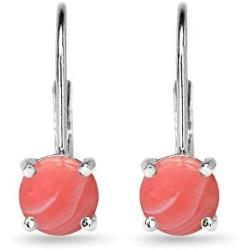 Sterling Silver Polished Cabochon Stone 6mm Round-cut Leverback Earrings