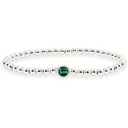 Sterling Silver Polished Beads Stretch Stack Bracelet Made with Swarovski Crystal For Women Teens Girls