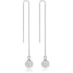 Howoo 925 Sterling Silver Tassel Threader Drop Earrings for Women Girls Crystal Ball Long Dangle Chain Earrings Elegant