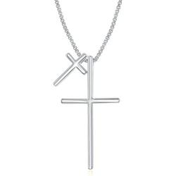 Sterling Silver, Rose or Gold Tone Double Cross 16+2'' First Commuion/Confirmation Necklace