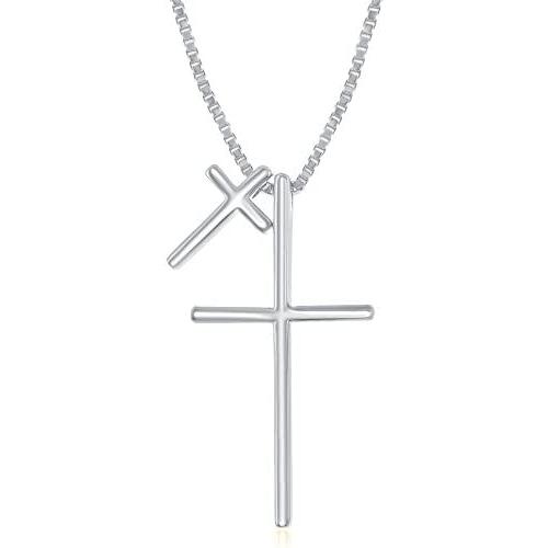 Sterling Silver, Rose or Gold Tone Double Cross 16+2'' First Commuion/Confirmation Necklace