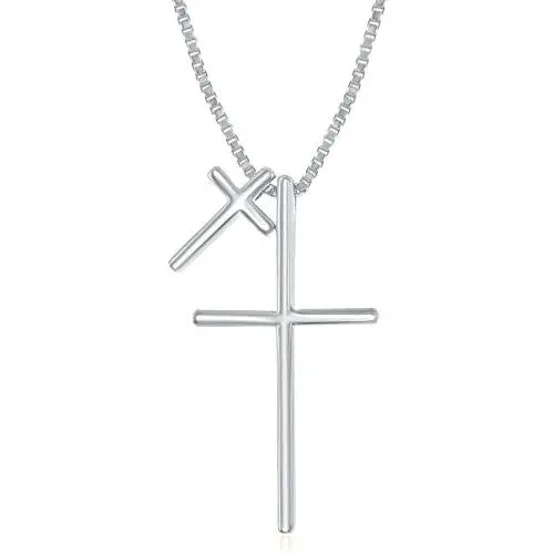 Sterling Silver, Rose or Gold Tone Double Cross 16+2'' First Commuion/Confirmation Necklace Sterling Silver, Rose or Gold Tone Double Cross 16+2'' First Commuion/Confirmation Necklace