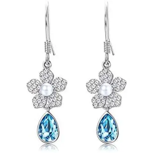 Sllaiss 925 Sterling Silver Blue Teardrop Earrings Austria Crystals Flower Dangle earrings Pearl Drop Earrings for Women Sllaiss 925 Sterling Silver Blue Teardrop Earrings Austria Crystals Flower Dangle earrings Pearl Drop Earrings for Women