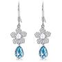 Sllaiss 925 Sterling Silver Blue Teardrop Earrings Austria Crystals Flower Dangle earrings Pearl Drop Earrings for Women