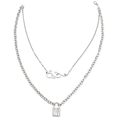 Hip Hop Unisex Flame Necklace - Streetwear Choker Necklace Accessory Hip Hop Cool Chain Necklace Perfect Gifts For Hip Hop Male Female Lovers (Lock+Frame)