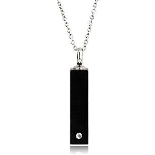 UNY black&white Rectangle Cremation Jewelry Urn Necklace pet Memorial Zircon inlaid Pendant keepsake
