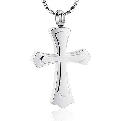 Stainless Steel Cross Memorial Cremation Ashes Urn Pendant Necklace Keepsake Jewelry Urn