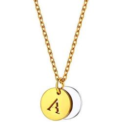 U7 Tiny Initials Necklace Stainless Steel 18K Gold Plated Monogram A to Z Pendant Choker with 18 Inch Chain, Disc Coin or 100 Languages I Love You Style,Gift Packed,Custom Text Engravable