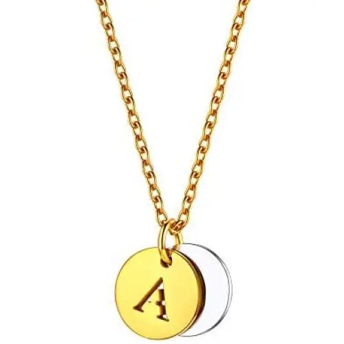 U7 Tiny Initials Necklace Stainless Steel 18K Gold Plated Monogram A to Z Pendant Choker with 18 Inch Chain, Disc Coin or 100 Languages I Love You Style,Gift Packed,Custom Text Engravable
