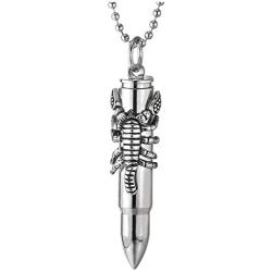 COOLSTEELANDBEYOND Mens Stainless Steel Scorpion King Bullet Pendant Necklace Pill Box Memorial Holder, 30 inches Chain